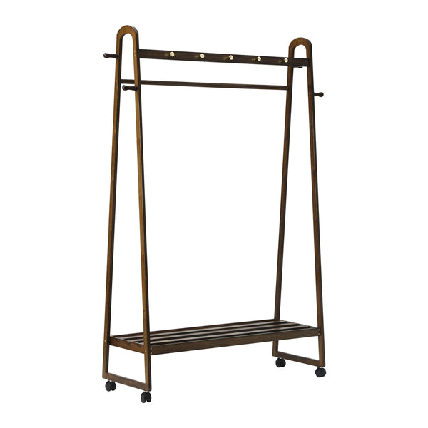  Clothes Rack Hanging Rail Bamboo Portable Wheels