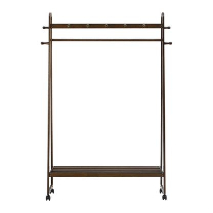 Clothes Rack Hanging Rail Bamboo Portable Wheels
