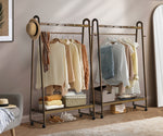 Clothes Rack Hanging Rail Bamboo Portable Wheels