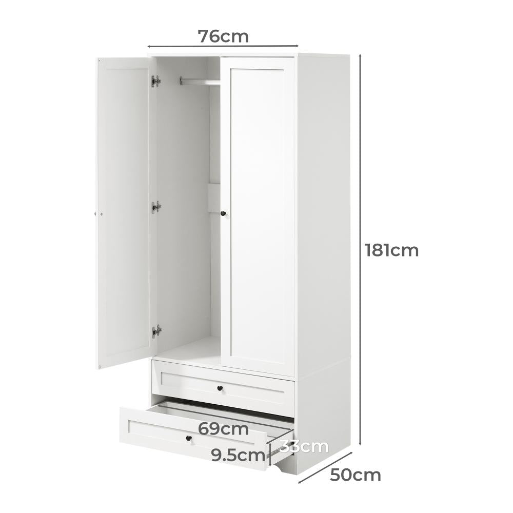 Wardrobe Cabinet Clothes Storage Large Cupboard 2 Doors Organiser White
