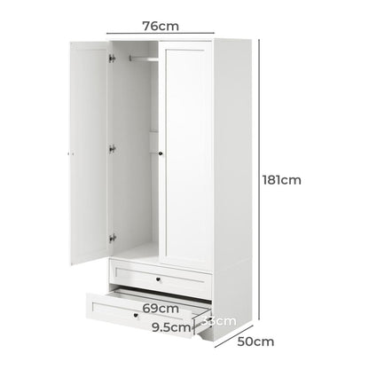 Wardrobe Cabinet Clothes Storage Large Cupboard 2 Doors Organiser White