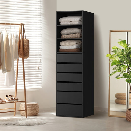 Wardrobe Shelf Unit 3 Shelves 6 Drawers Black