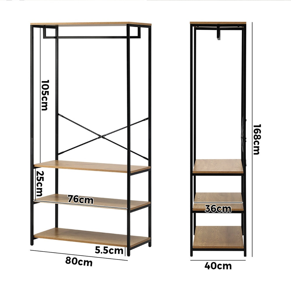 Open Wardrobe with Hanging Rail Metal 4 shelves