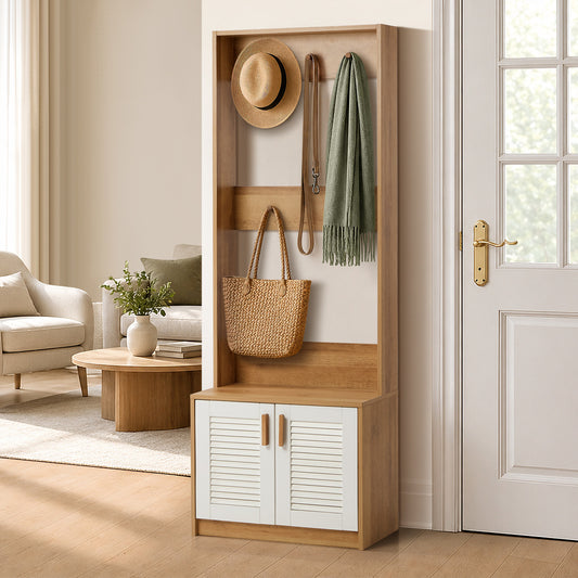 Tree Wardrobe Shelf Bench Coat Rack Entryway Storage Natural