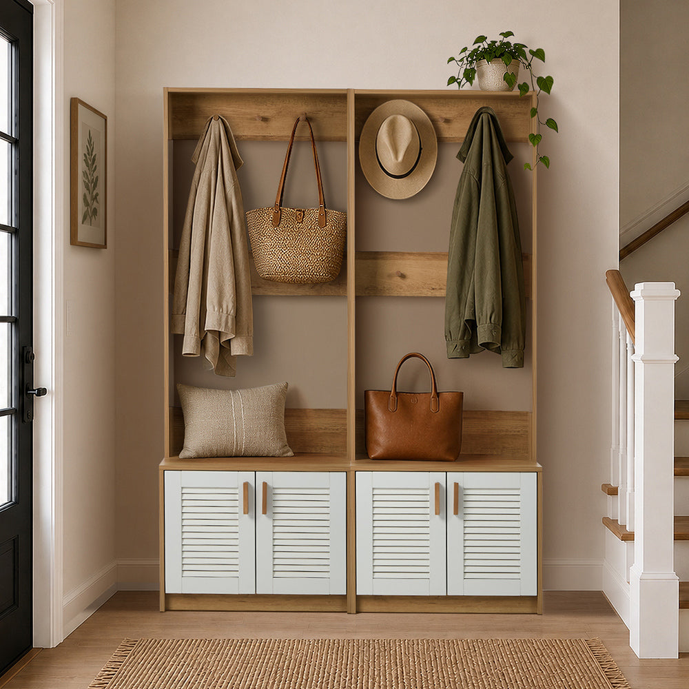 Tree Wardrobe Shelf Bench Coat Rack Entryway Storage Natural