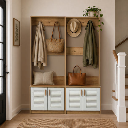 Tree Wardrobe Shelf Bench Coat Rack Entryway Storage Natural