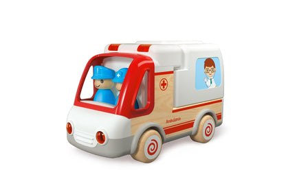 Wooden ambulance and accessories with sound and light