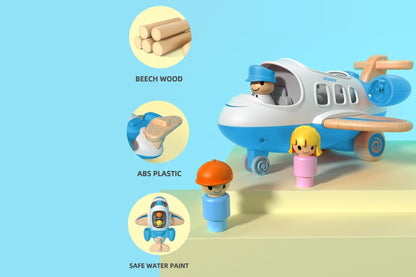 Wooden airplane with sound and light blue