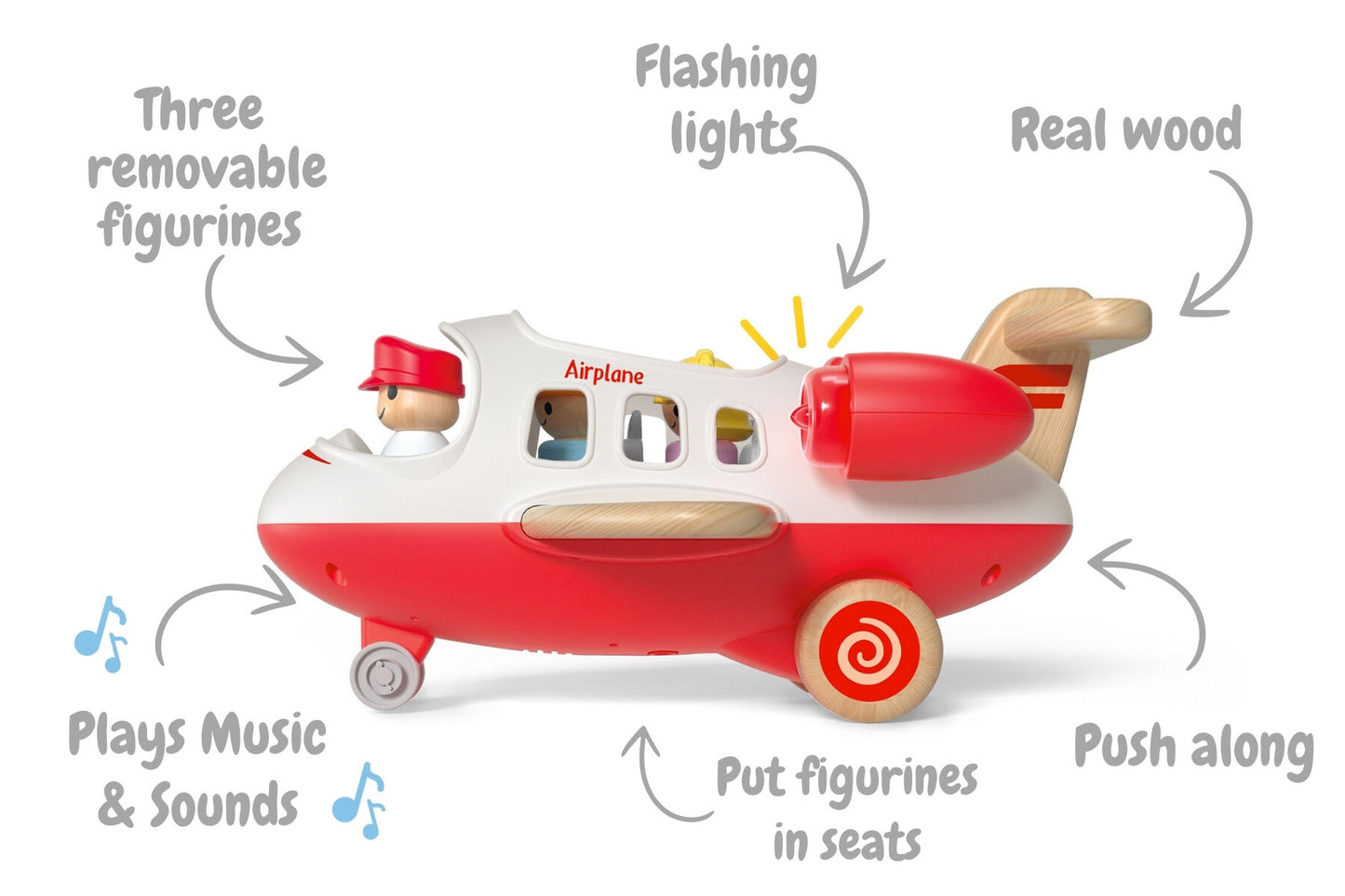 Wooden airplane with sound and light red