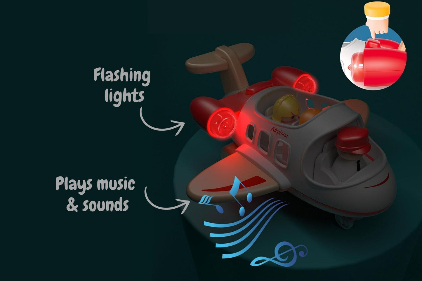 Wooden airplane with sound and light red