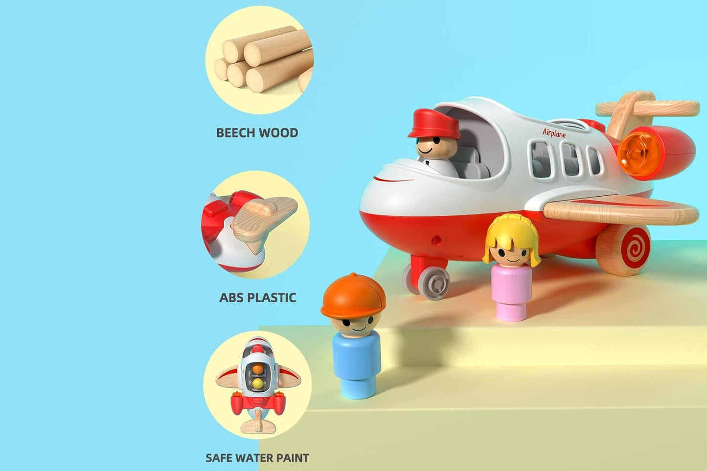 Wooden airplane with sound and light red
