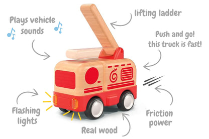Wooden friction truck fire engine with sound and light