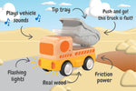 Wooden friction dump truck with sound and light