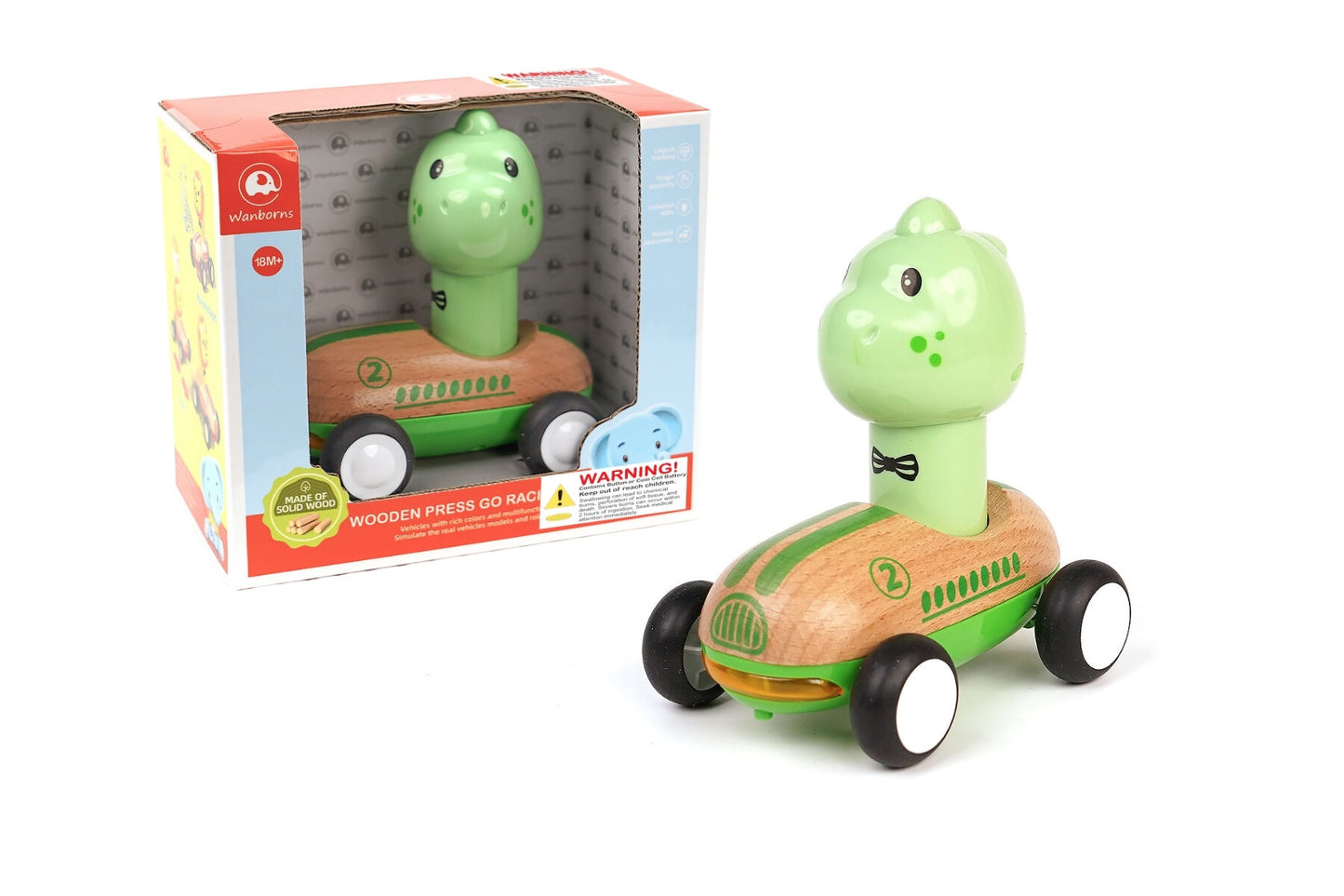 Wooden press go racer dinosaur with sound and light