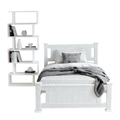 King Single Bed Frame Bookshelf 216x118x94cm