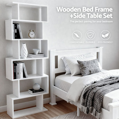 King Single Bed Frame Bookshelf 216x118x94cm