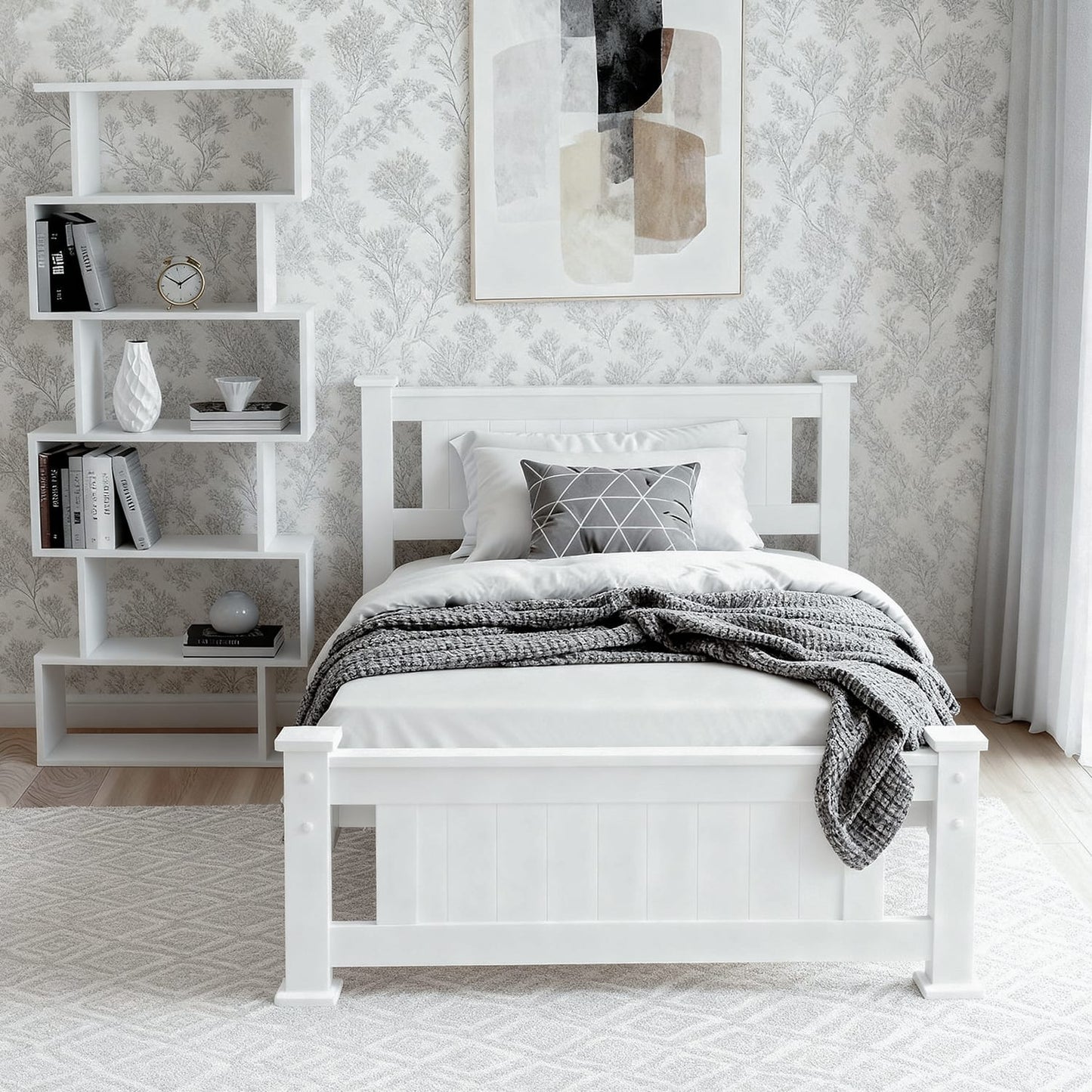 King Single Bed Frame Bookshelf 216x118x94cm