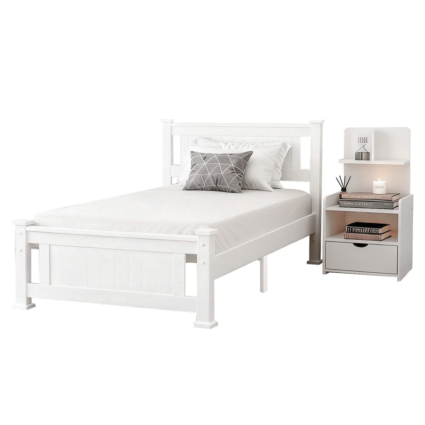 King Single Bed Frame White Marble 216x118x94cm