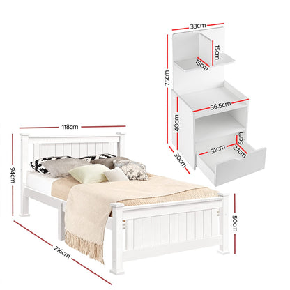 King Single Bed Frame White Marble 216x118x94cm