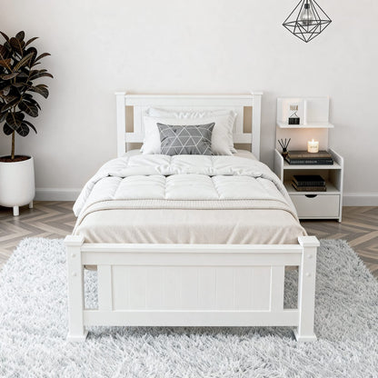 King Single Bed Frame White Marble 216x118x94cm