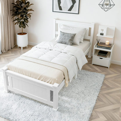 King Single Bed Frame White Marble 216x118x94cm