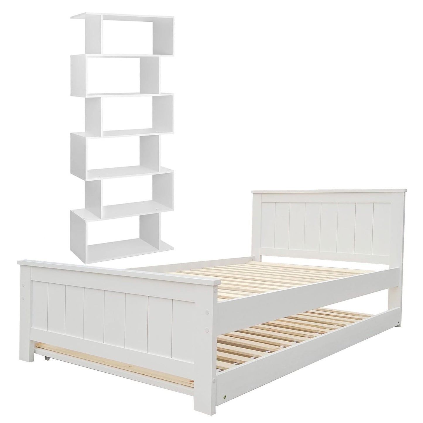 King Single Bed Frame With Bookshelf 212.5x117x90cm