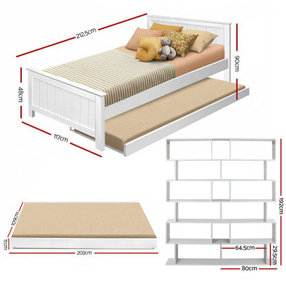 King Single Bed Frame With Bookshelf 212.5x117x90cm