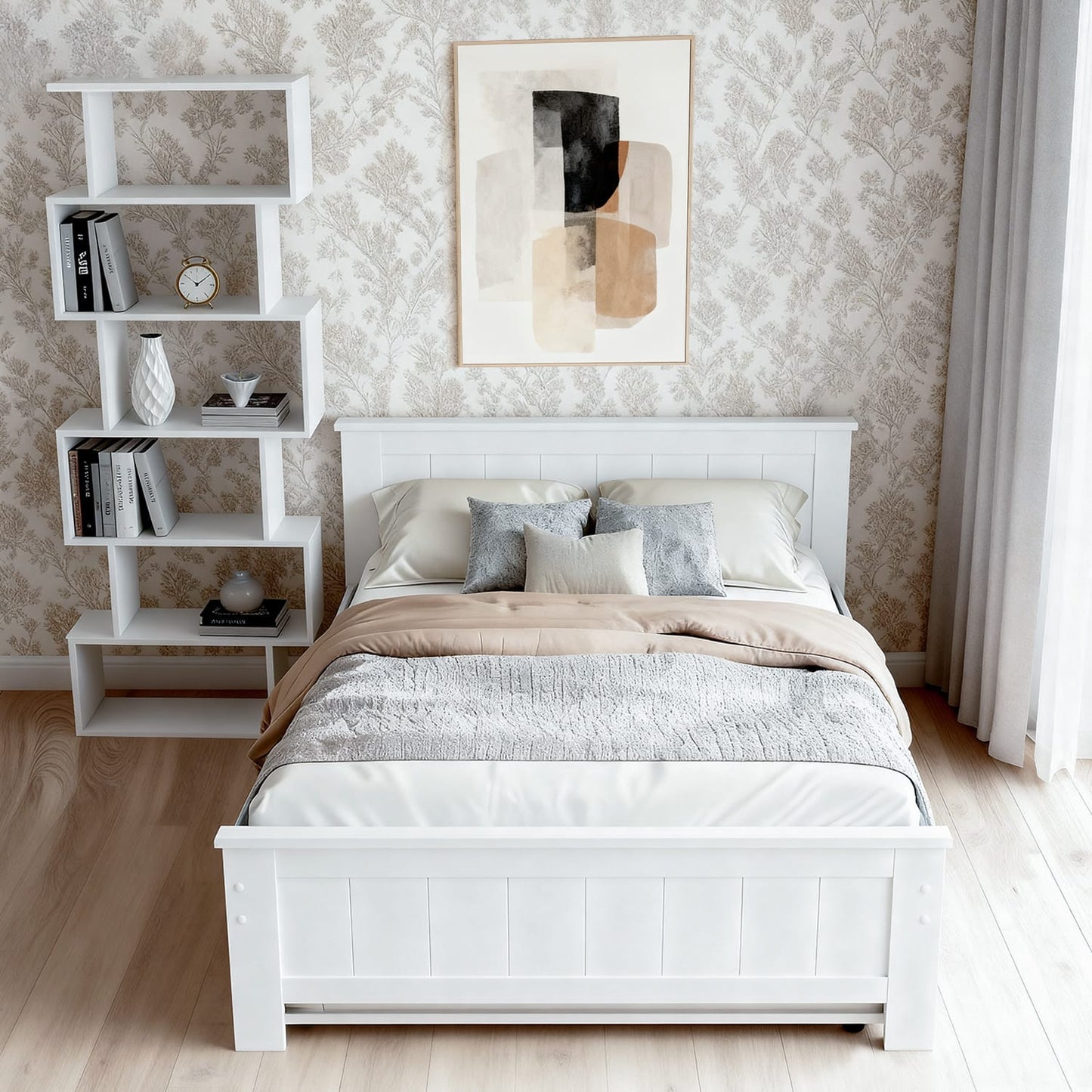 King Single Bed Frame With Bookshelf 212.5x117x90cm