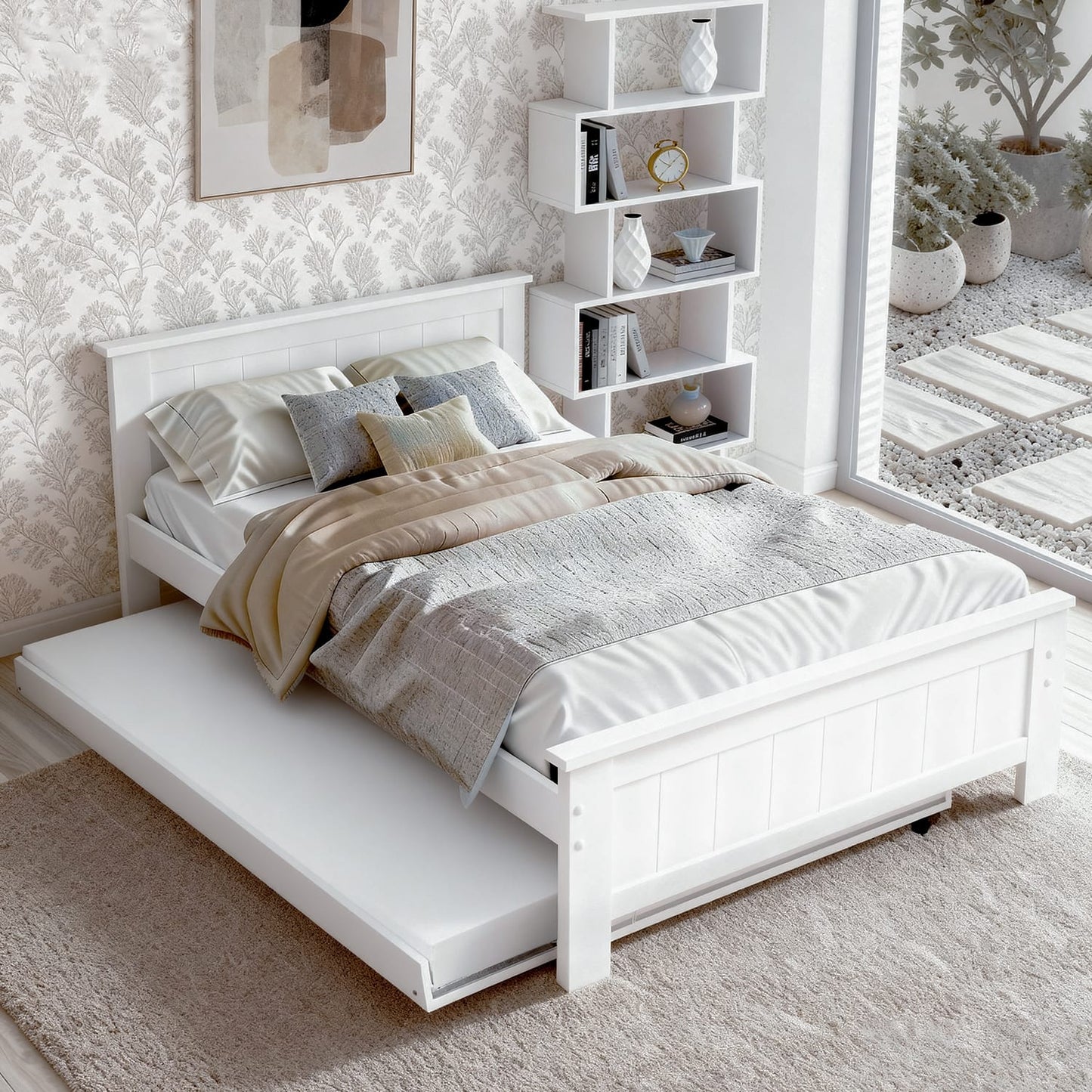 King Single Bed Frame With Bookshelf 212.5x117x90cm