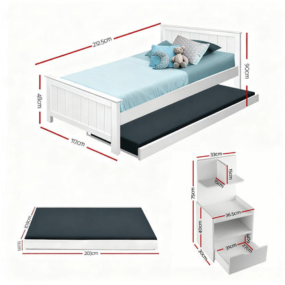 King Single Bed Frame White 212.5x117x90cm