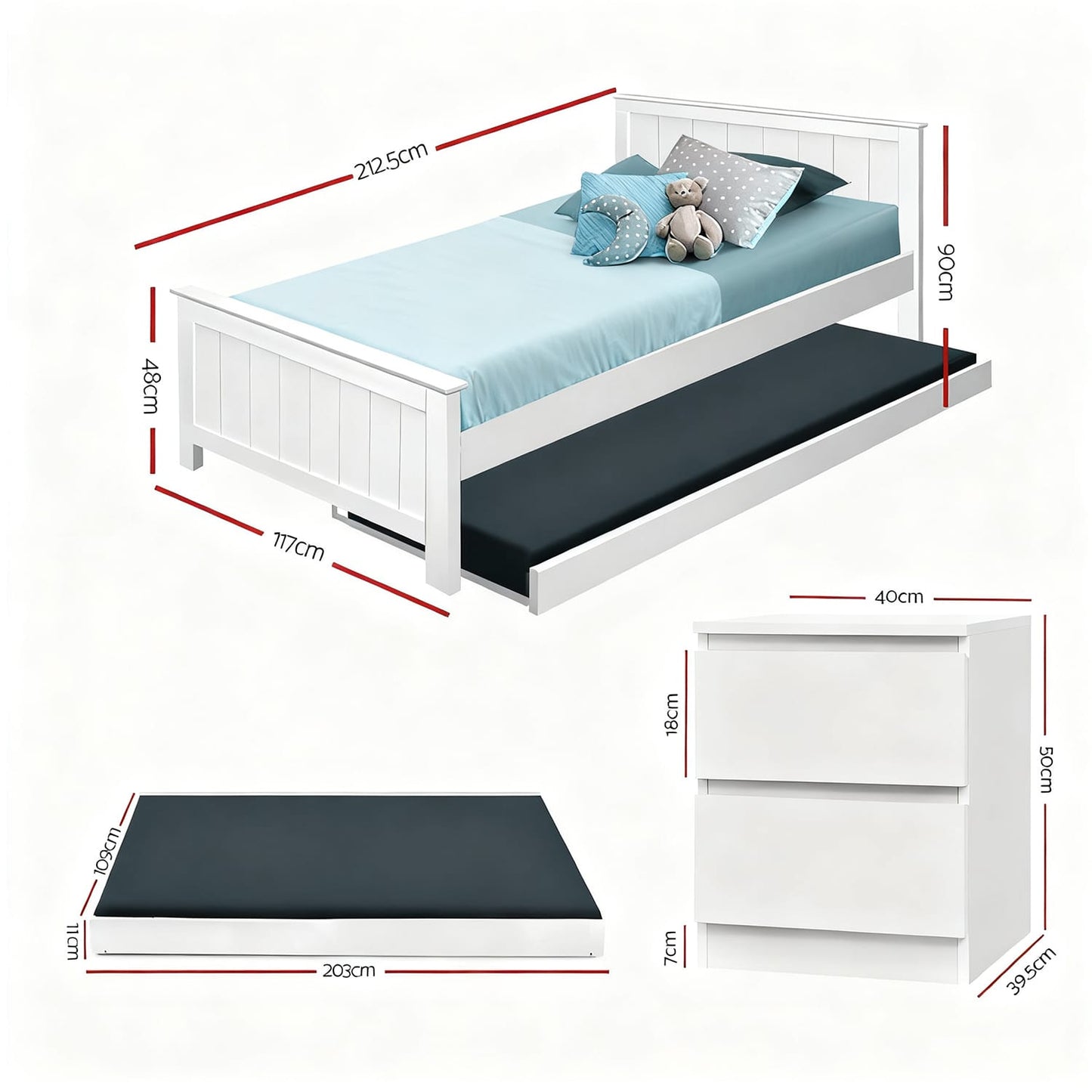 King Single Bed Frame With Storage 212.5x117x90cm