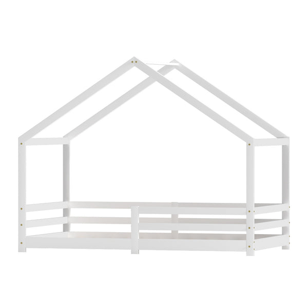  Wooden Kids Single House Bed Frame - White Amos