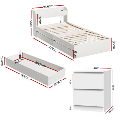 Single Bed Frame With Storage 211x96x70cm