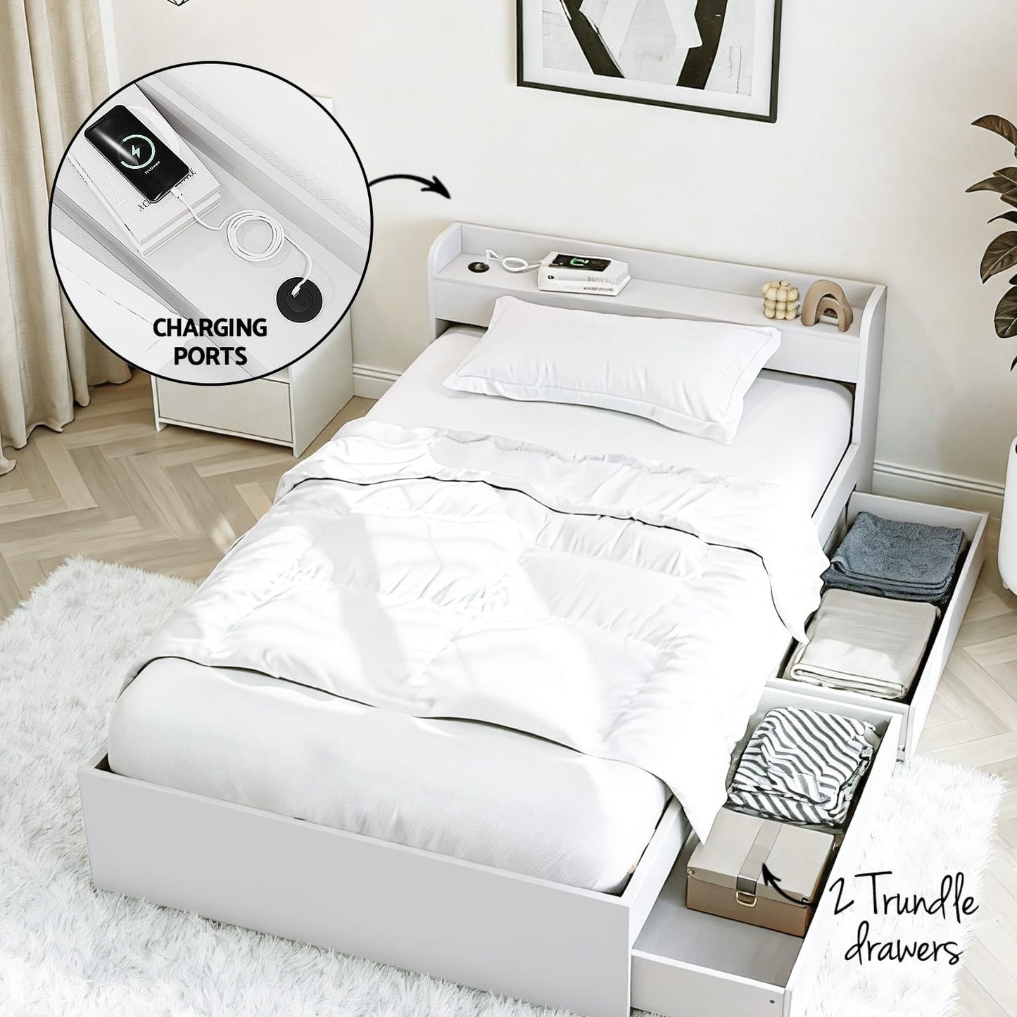 Single Bed Frame With Storage 211x96x70cm