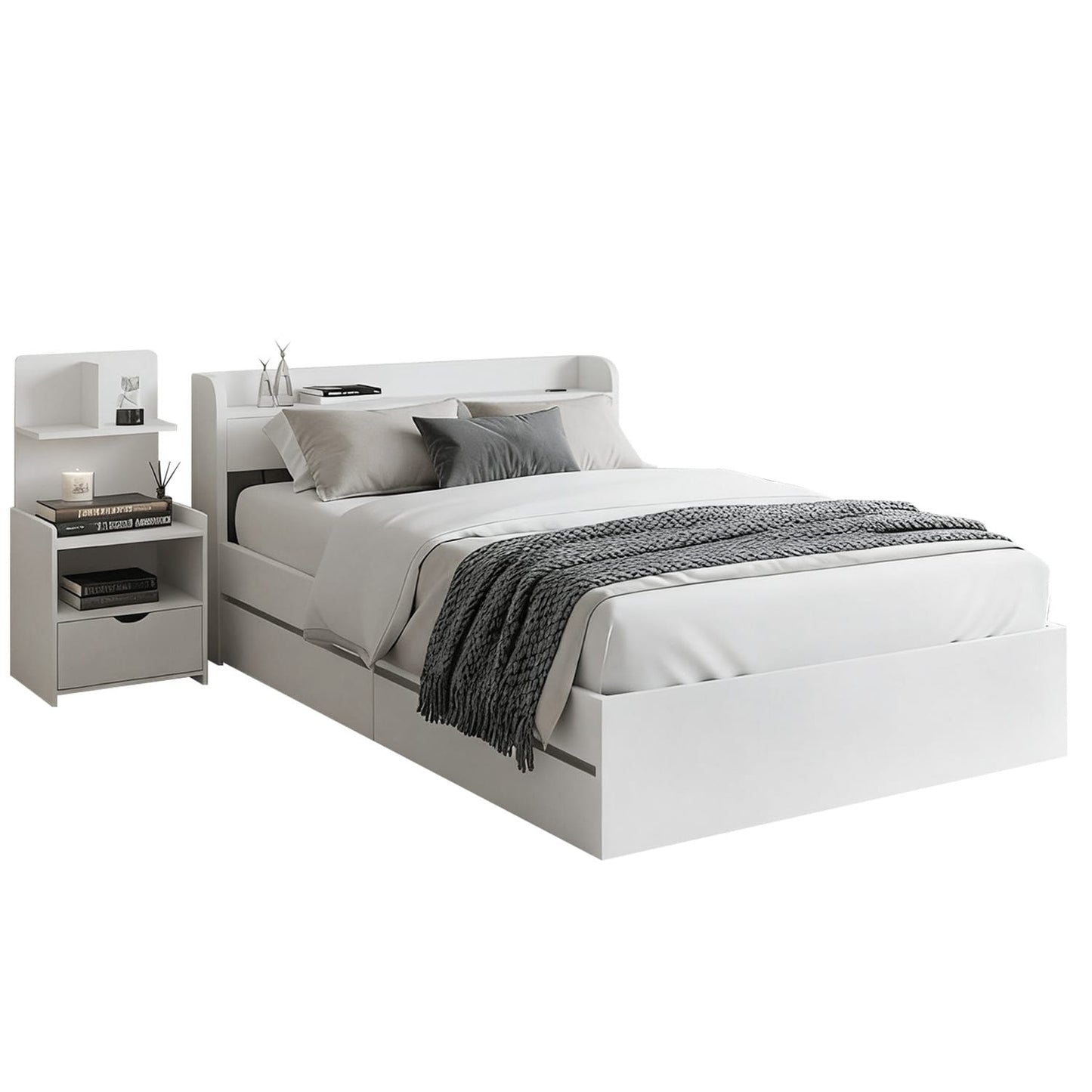 Single Bed Frame With Charging Ports 211x96x70cm