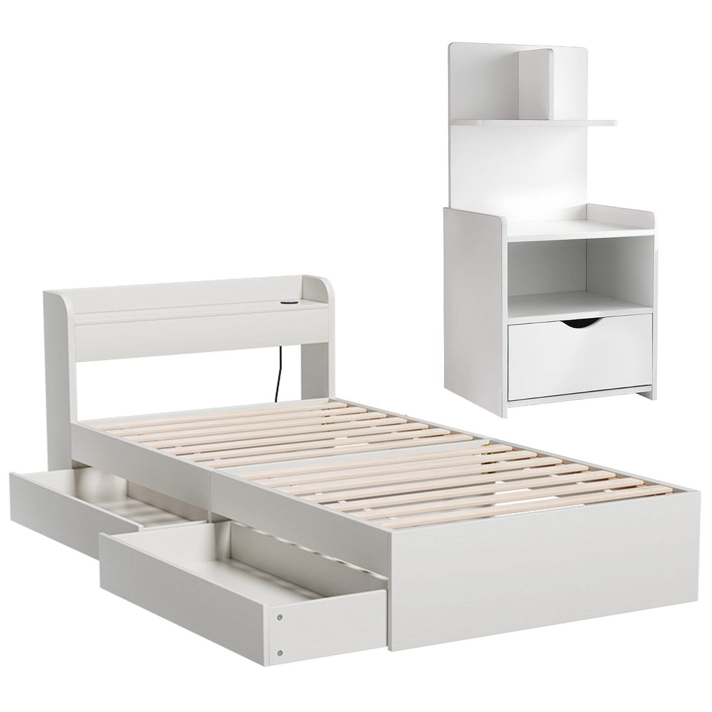 Single Bed Frame With Charging Ports 211x96x70cm