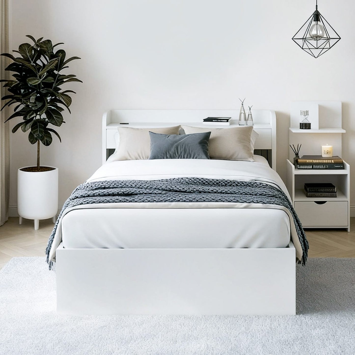 Single Bed Frame With Charging Ports 211x96x70cm