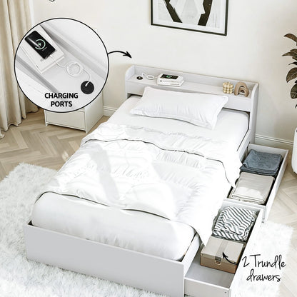Single Bed Frame With Charging Ports 211x96x70cm