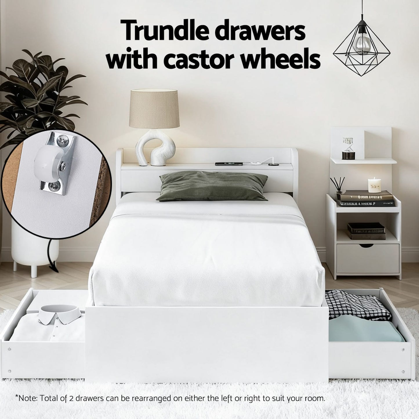 Single Bed Frame With Charging Ports 211x96x70cm