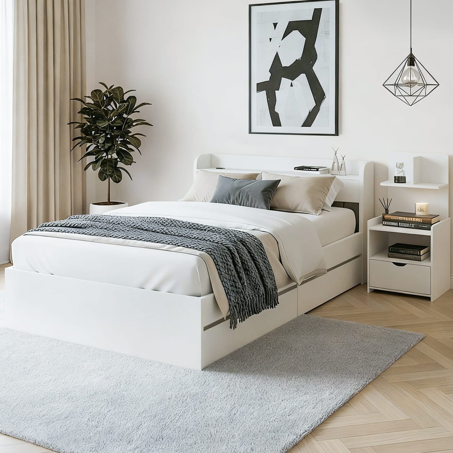 Single Bed Frame With Charging Ports 211x96x70cm