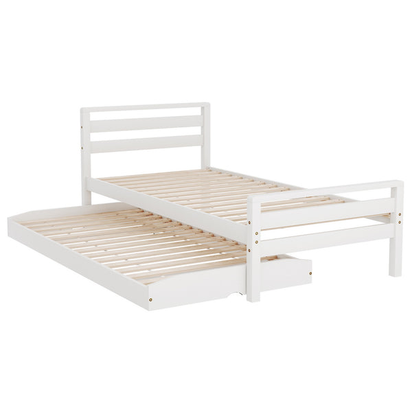  Single Size 2-In-1 Trundle Bed Frame - White Avis