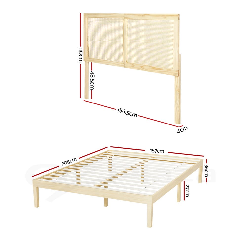 Queen Bed Frame With Rattan Headboard