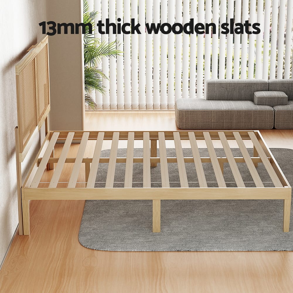Queen Bed Frame With Rattan Headboard