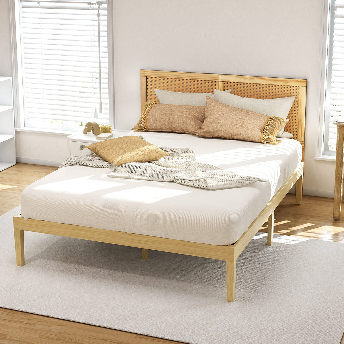 Queen Bed Frame With Rattan Headboard