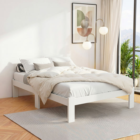 Bed Frame Double Size Wooden White Jade