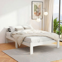 Bed Frame Double Size Wooden White Jade