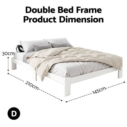 Bed Frame Double Size Wooden White Jade