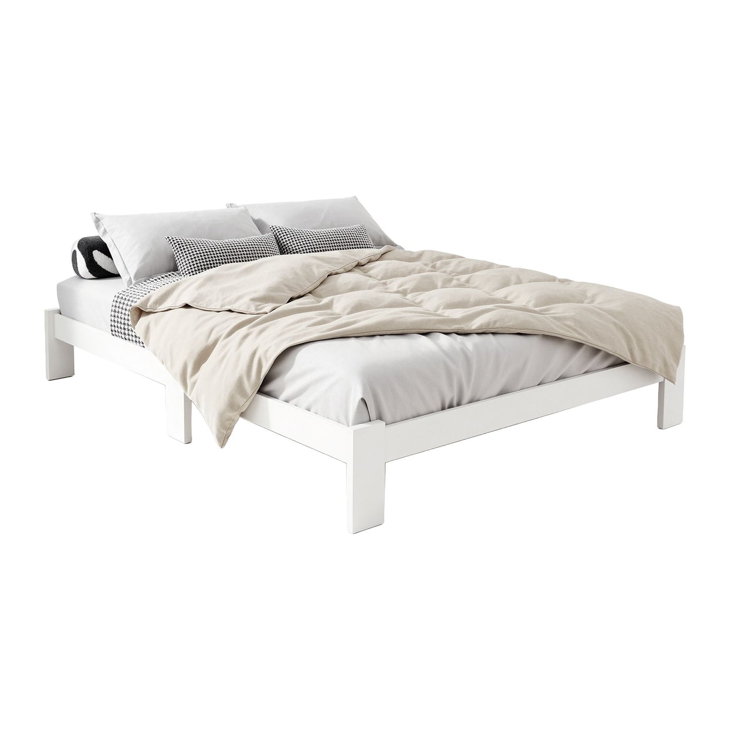 Bed Frame Double Size Wooden White Jade