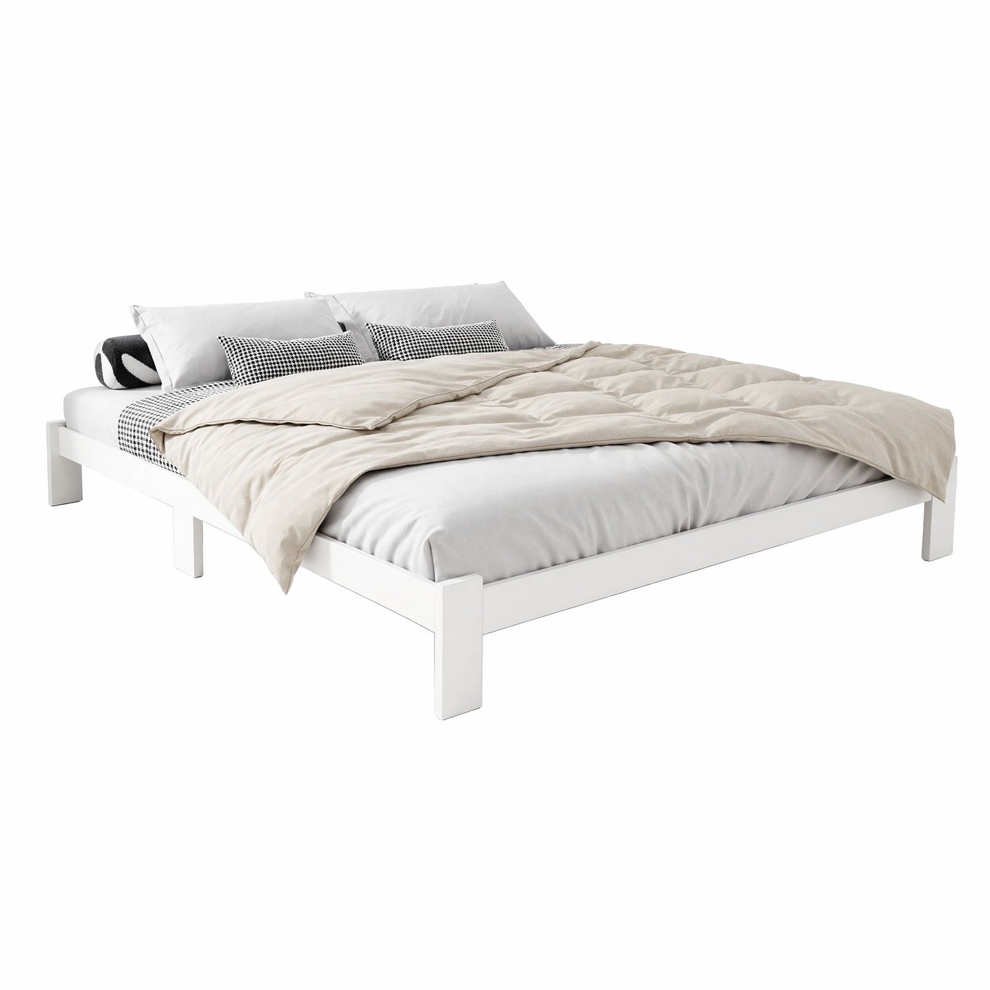 Bed Frame Queen Size Wooden White Jade