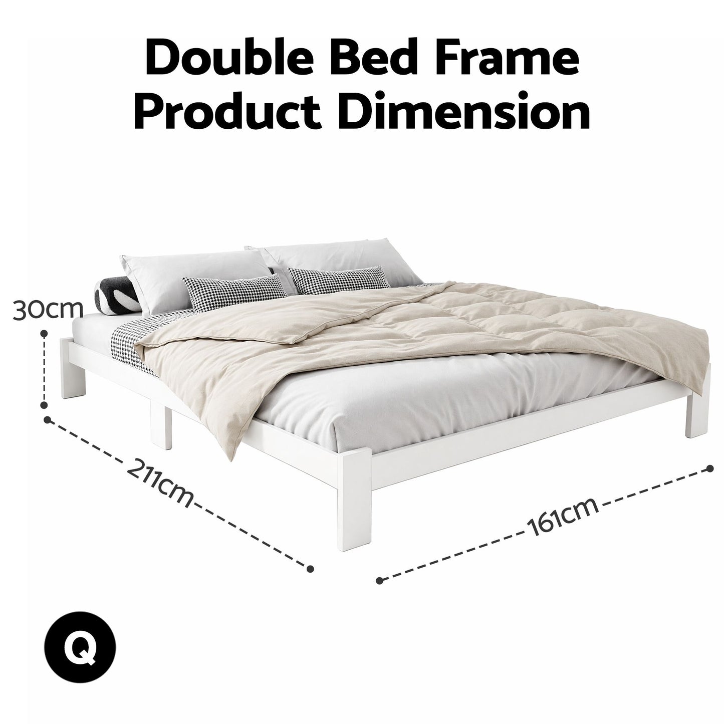 Bed Frame Queen Size Wooden White Jade